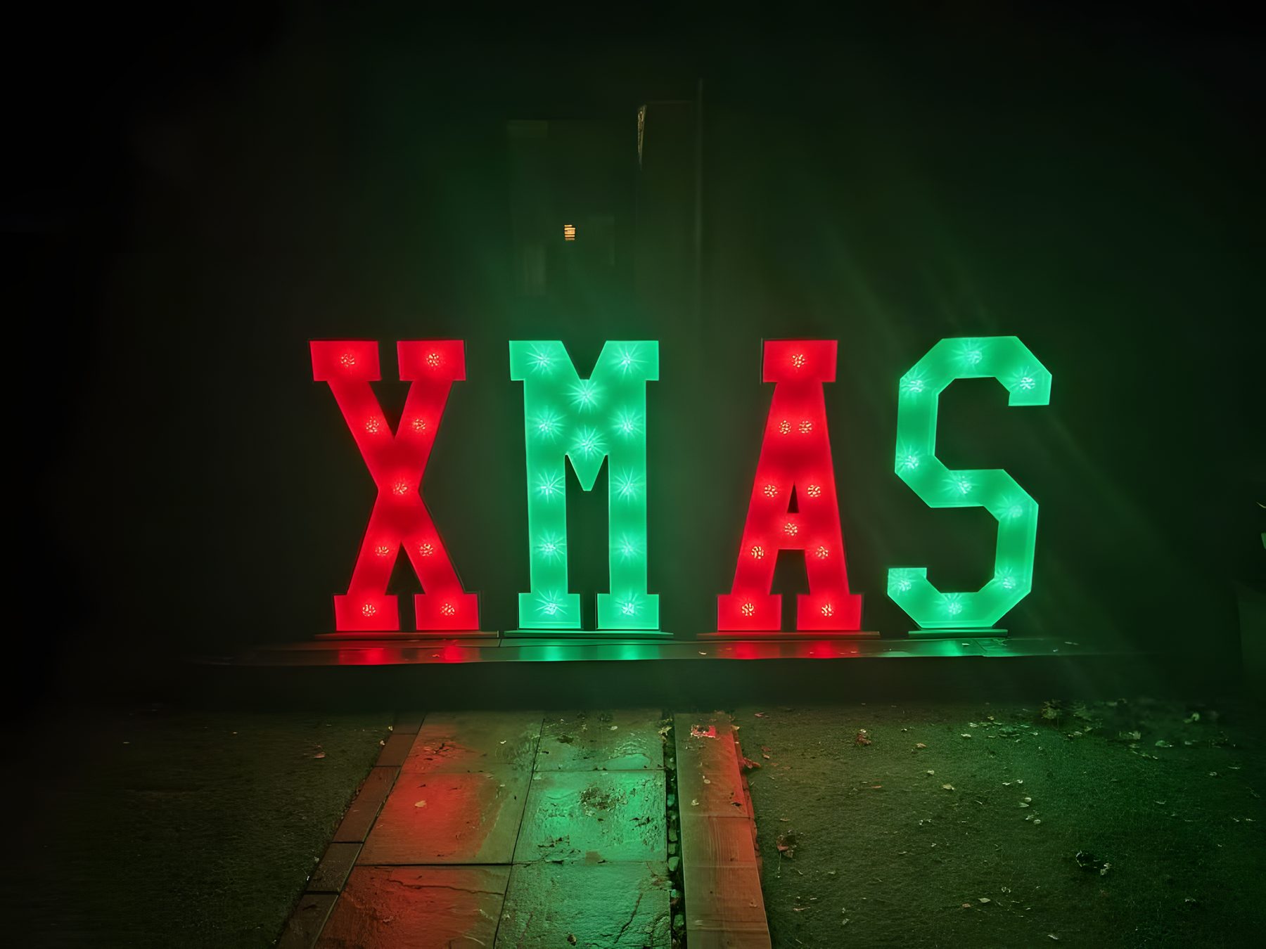 Red and green XMAS light-up letters